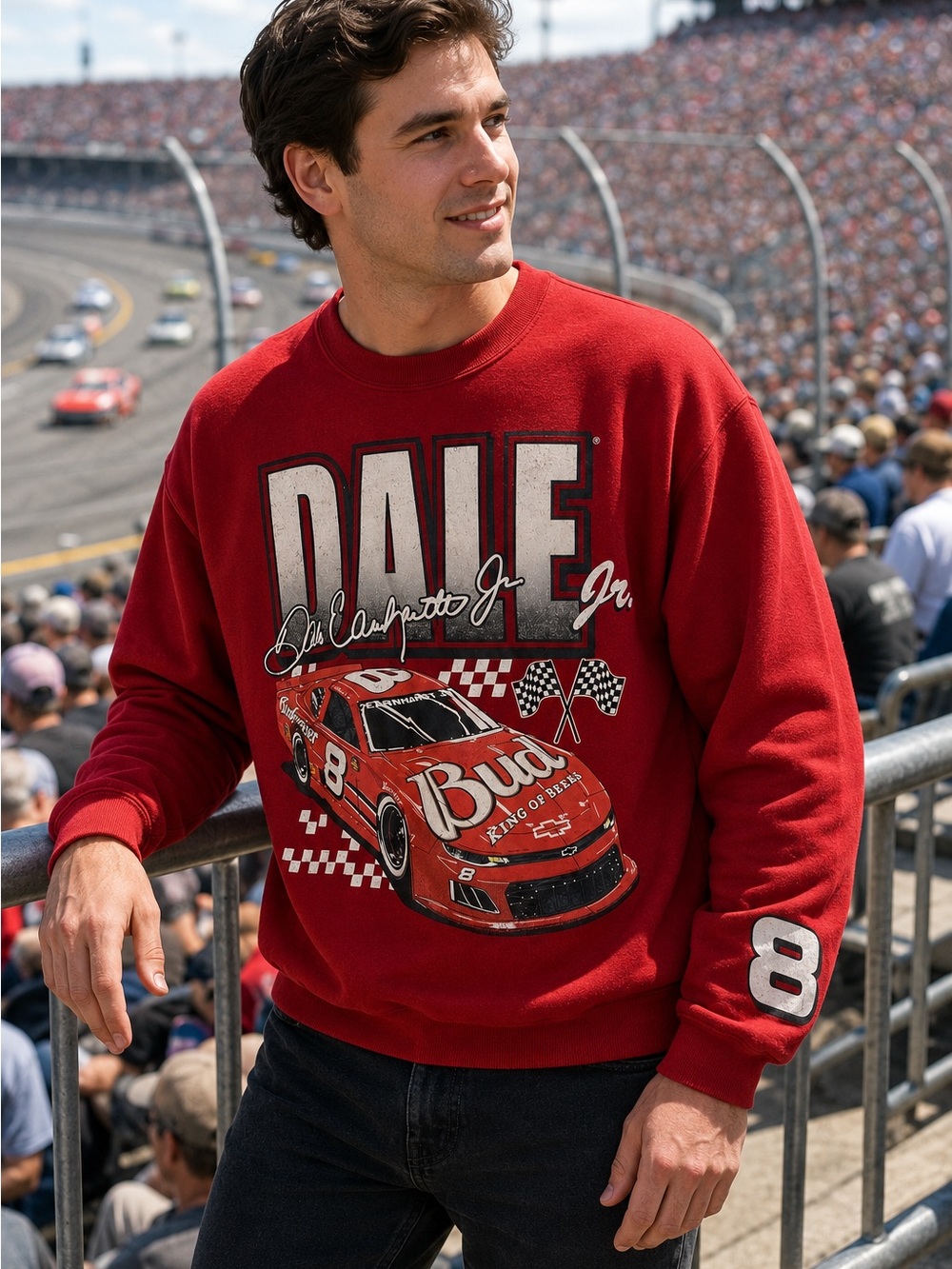 Dale Earnhardt Jr #8 Budweiser NASCAR Red Crewneck Sweatshirt Adult Small